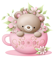 a cute pink teddy in a tea cup